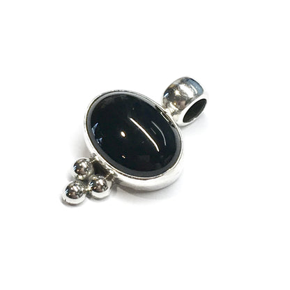 Pendant, Jet Black Oval Stone Sterling Silver Pendant - Discount Estate Jewelry