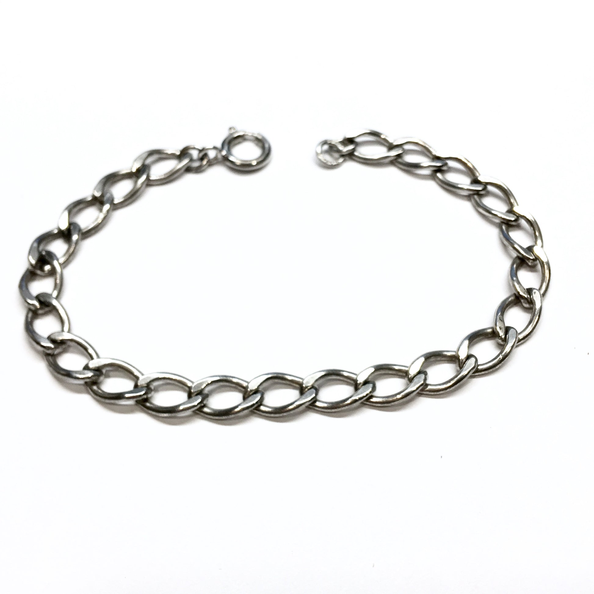Bracelet, Mens Womens 1950s Sterling Silver 6mm Curb Chain Bracelet - Discount Estate Jewelry