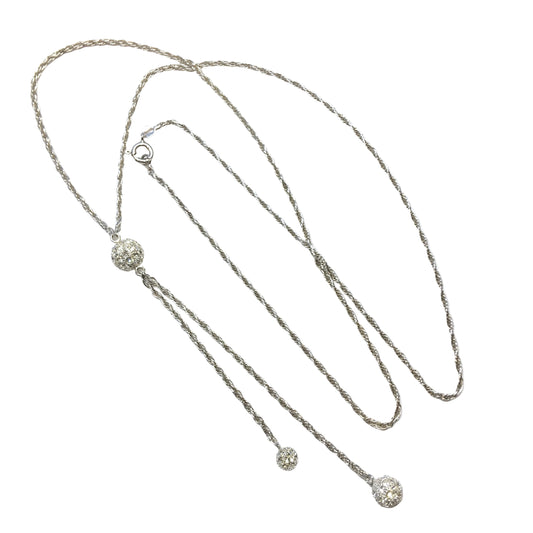 Y Necklace, Womens Sterling Silver Shimmery Orb Ball Tassel Necklace - Long Lariat Necklace - Discount Estate Jewelry