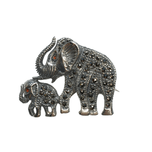 Pre-Owned Jewelry > Brooches & Pins | Sterling Silver Marcasite Stone Mom or Dad & Child Elephant Brooch / Lapel Pin