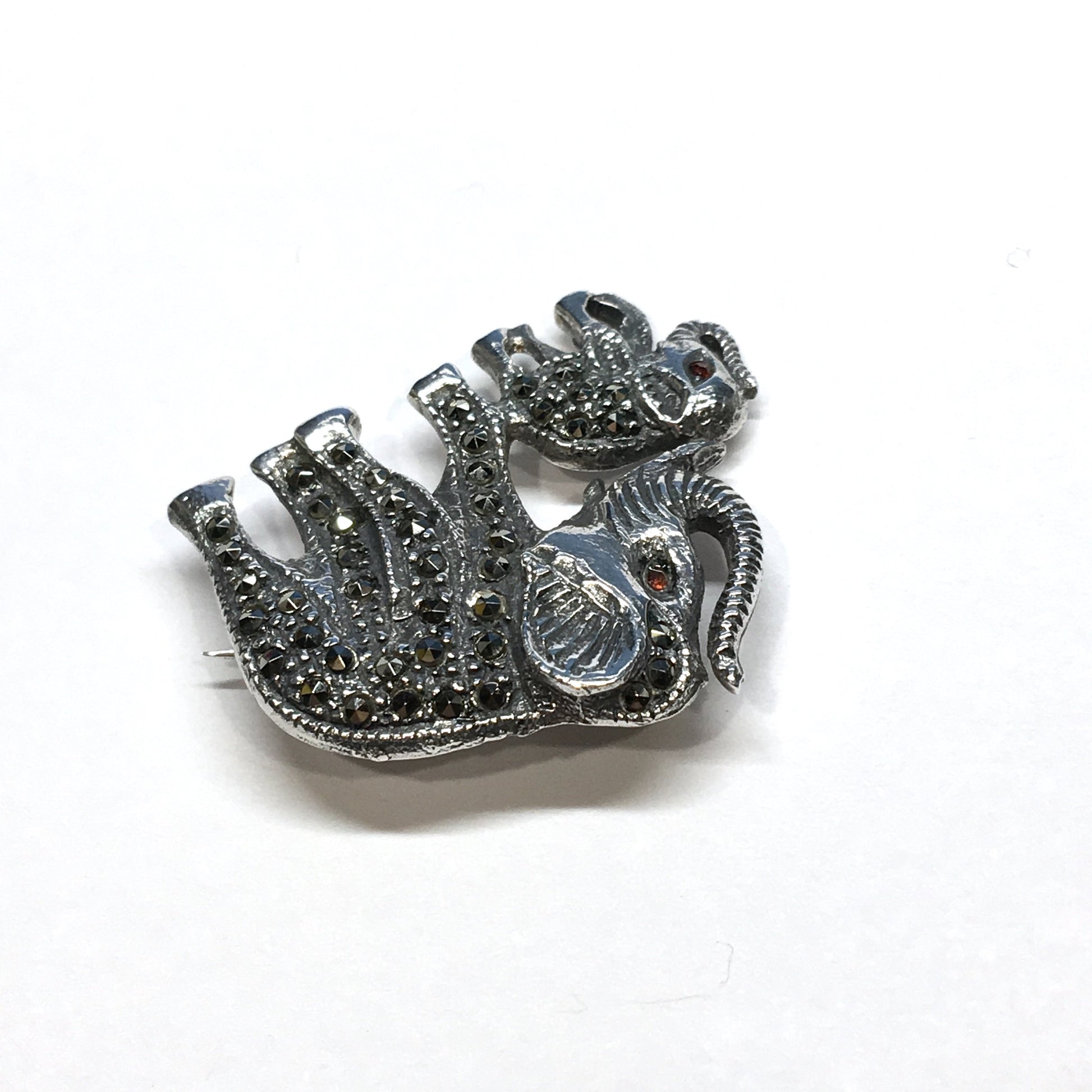 Pre-Owned Jewelry > Brooches & Pins | Sterling Silver Marcasite Stone Mom or Dad & Child Elephant Brooch / Lapel Pin