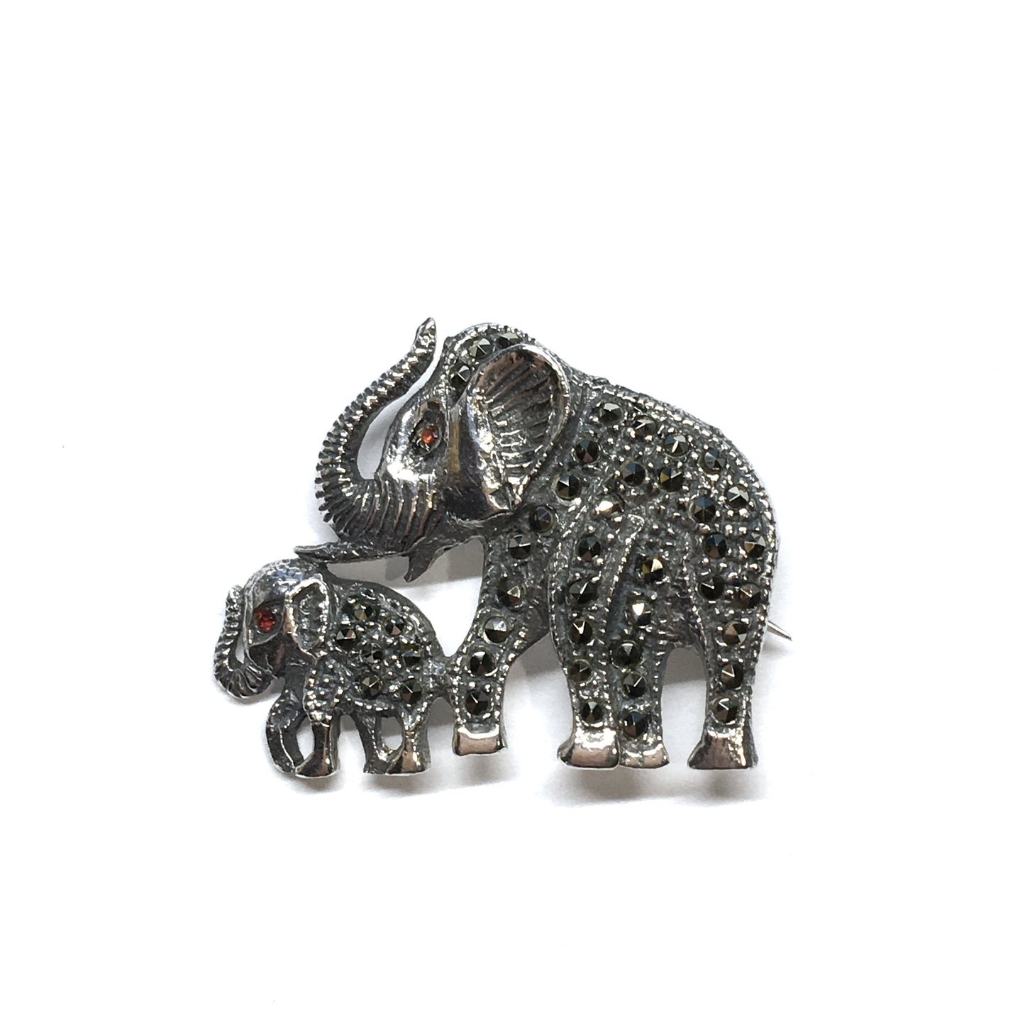 Pre-Owned Jewelry > Brooches & Pins | Sterling Silver Marcasite Stone Mom or Dad & Child Elephant Brooch / Lapel Pin