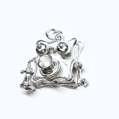 Vintage Jewelry > 3D Charms | Oddities - Sterling Silver Embellished Hand Crank Phone Charm - Blingschlingers Jewelry