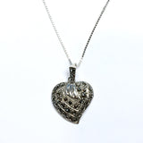 Used Jewelry > Necklace | Womens 20" Sterling Silver Shimmery Metallic Marcasite Heart Pendant Necklace - Blingschlingers Jewelry