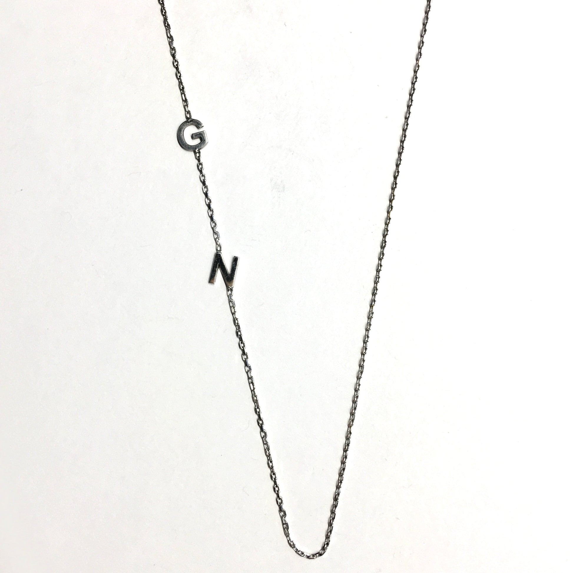 Necklaces | Womens 18" Sterling Silver Minimalist Asymmetrical Letter G & N Station Necklace