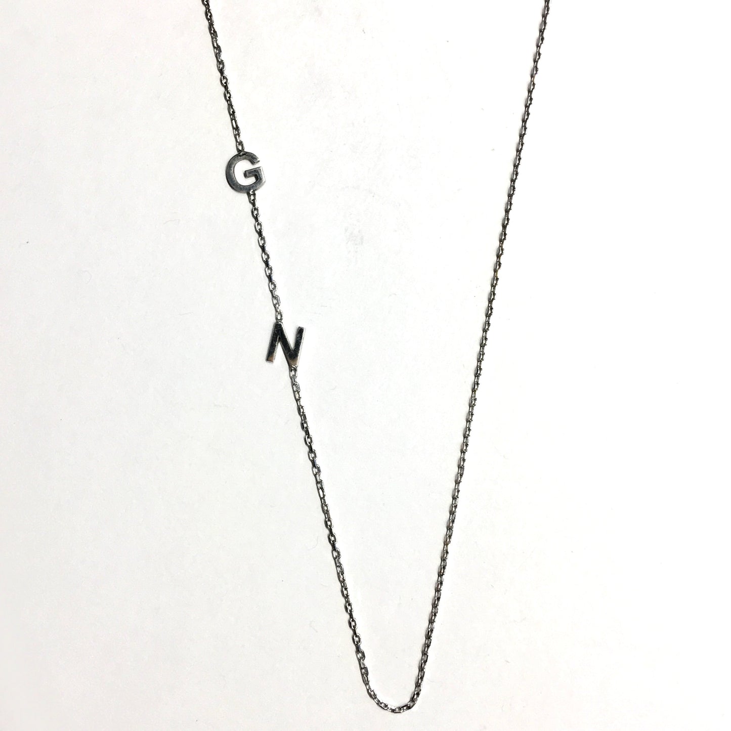 Necklaces | Womens 18" Sterling Silver Minimalist Asymmetrical Letter G & N Station Necklace