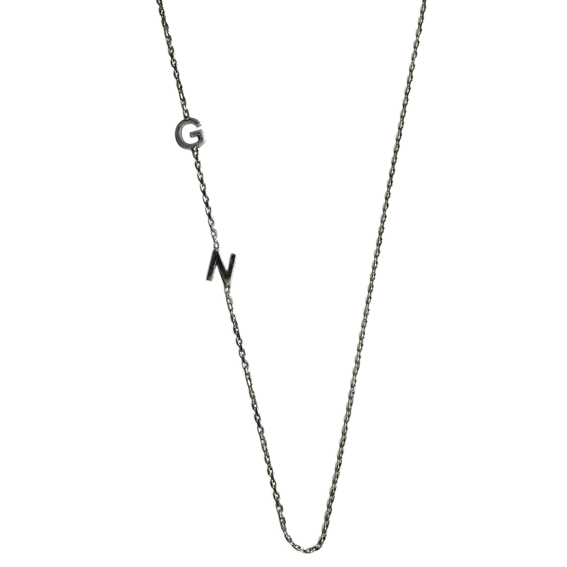 Necklace - 18" 925 Sterling Silver Minimalist Letter G & N Necklace - Asymmetrical Station Chain Necklace - Discount Jewelry- Blingschlingers Jewelry