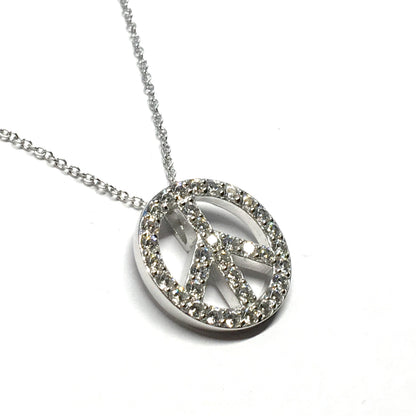 Necklace - Sparkly Peace Symbol Sign 925 Sterling Silver Pendant Necklace - Adjustable Chain Necklace - Discount Jewelry  - Blingschlingers