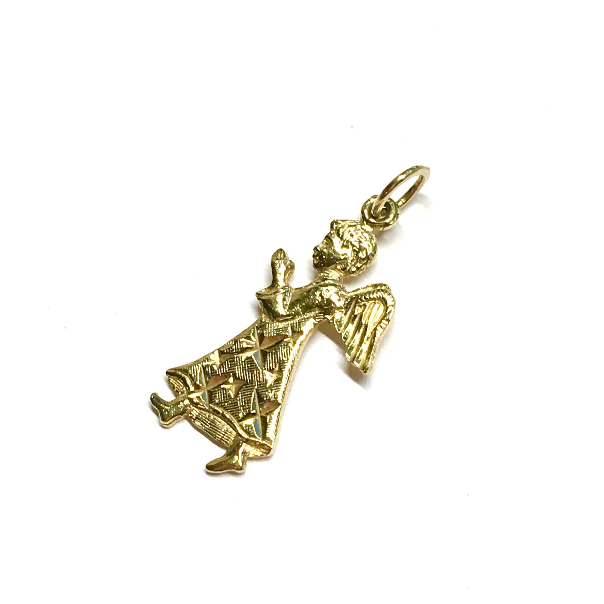 Charm - 14k Gold Angel Pendant - Shimmering Diamond Cut Boy Charm - Discount Estate Jewelry