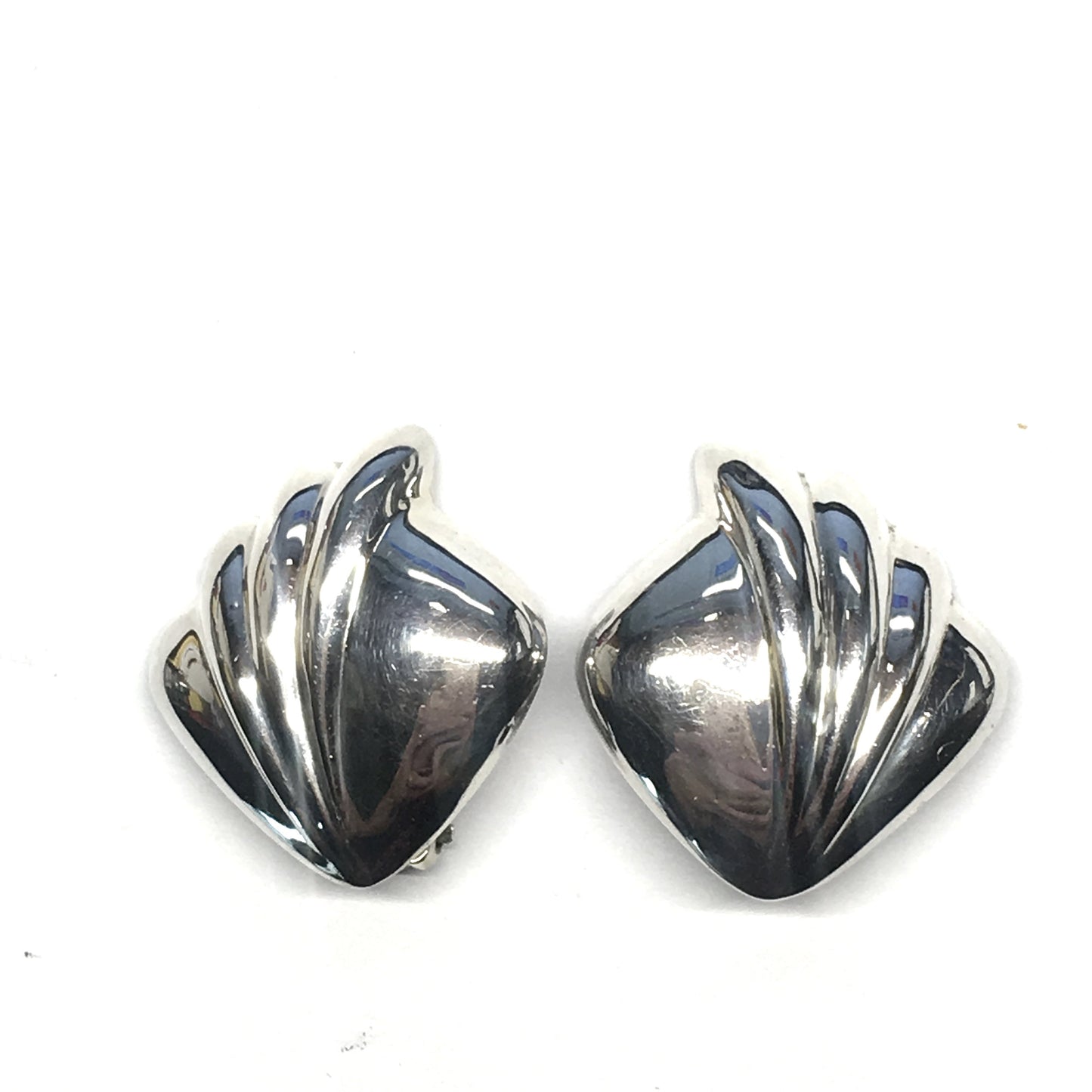 Used Jewelry > Earrings | Womens Sterling Silver A Symmetrical Scalloped Design Clip-On Earrings- Blingschlingers Jewelry