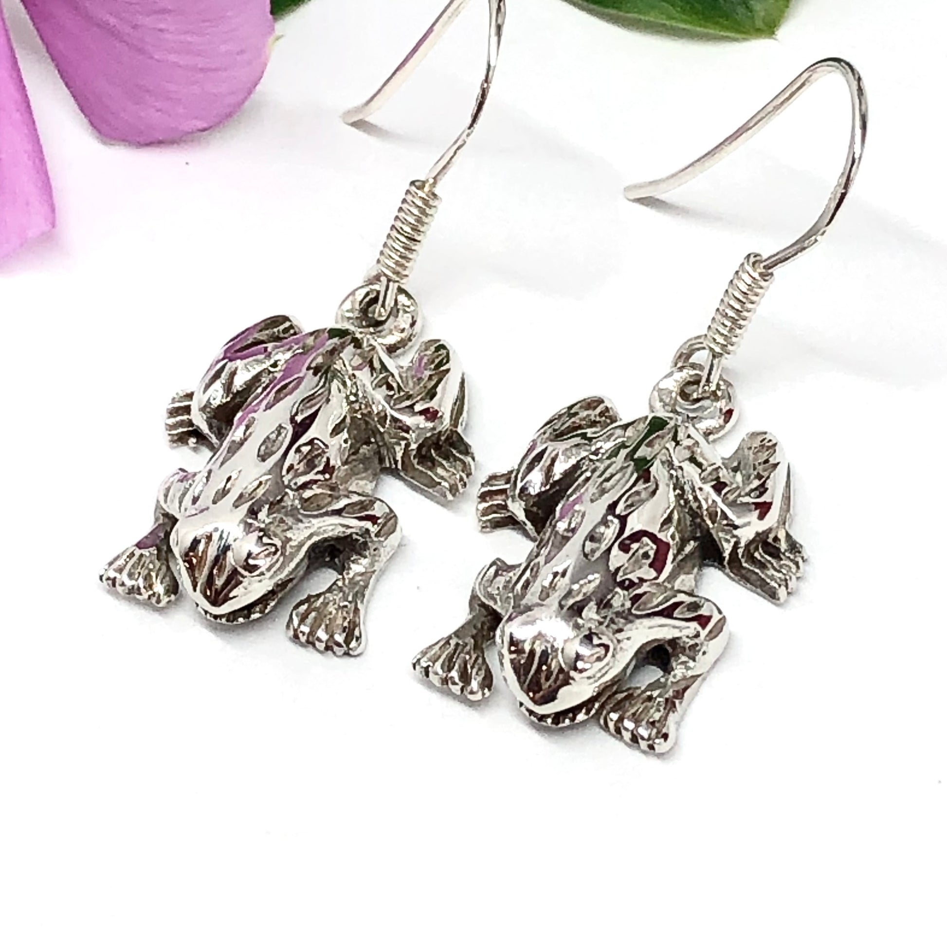 Jewelry > Earrings > Womens Sterling Silver Unique Frog Inspired Dangle Earrings - Blingschlingers.com