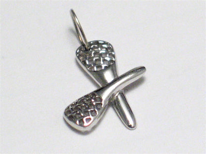 Vintage Sterling Silver Charm, Dainty Crossed Lacrosse Stick Pendant