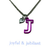 Girls Necklace Letter Necklace Purple J and Heart Charm Adjustable | Blingschlingers Jewelry