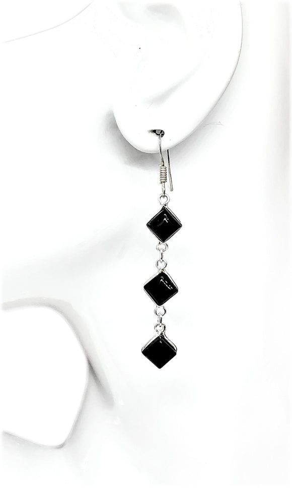 Womens Sterling Silver Black Onyx Dangle Earrings 2.5in | Fun Flirty Fine Jewelry Online