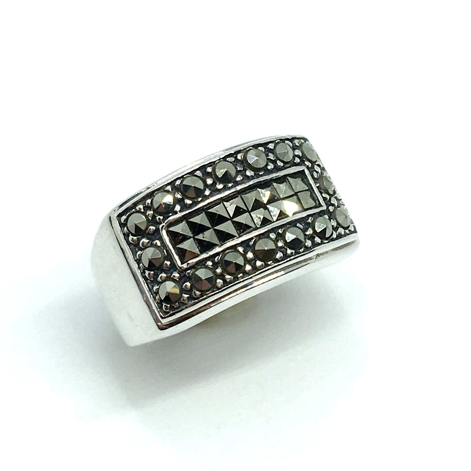 Jewelry - used Sterling Silver Bold Rectangular Style Marcasite Wide Band Ring  6.75