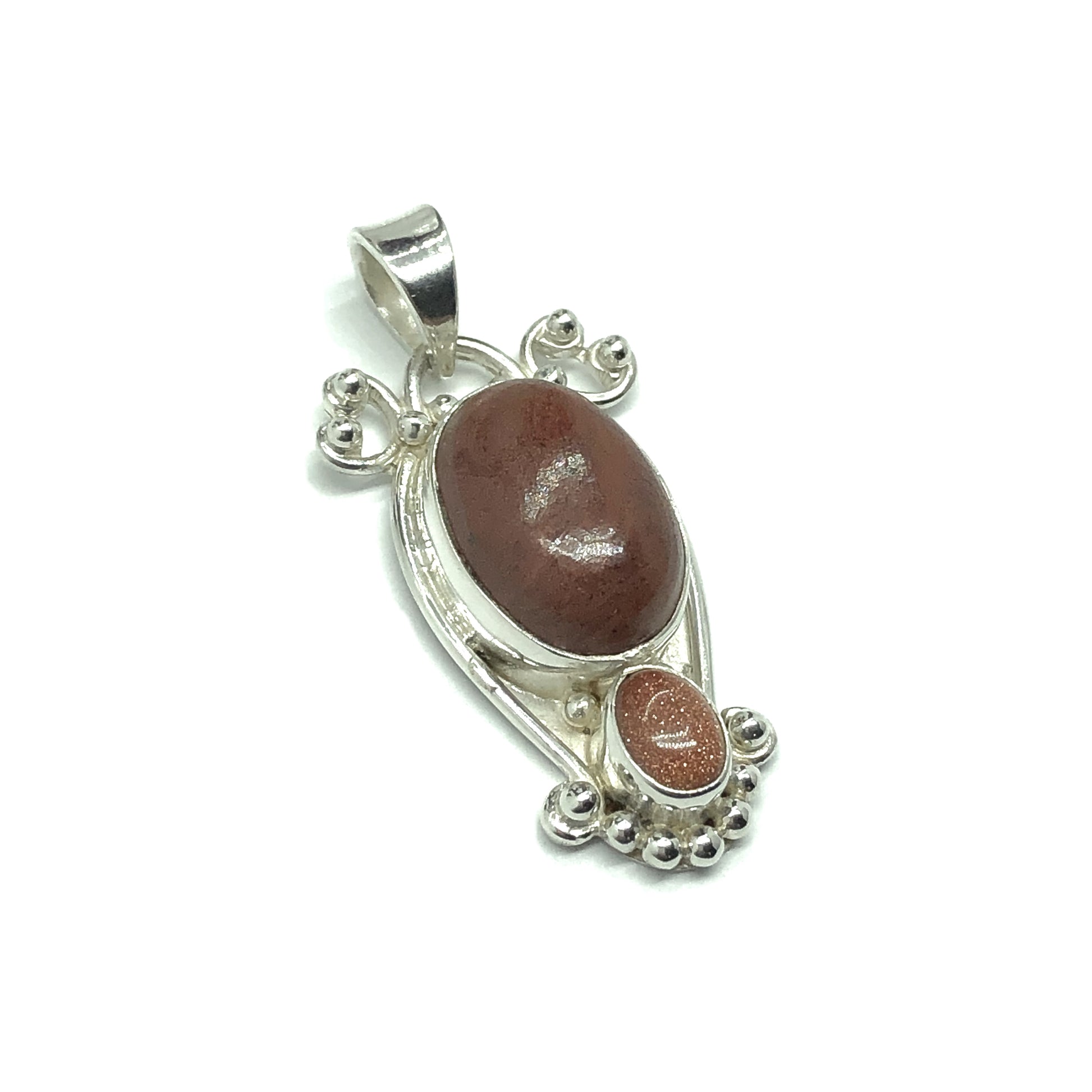 Men or Womens Unique Jasper + Copper Goldstone Stone Sterling Silver Pendant