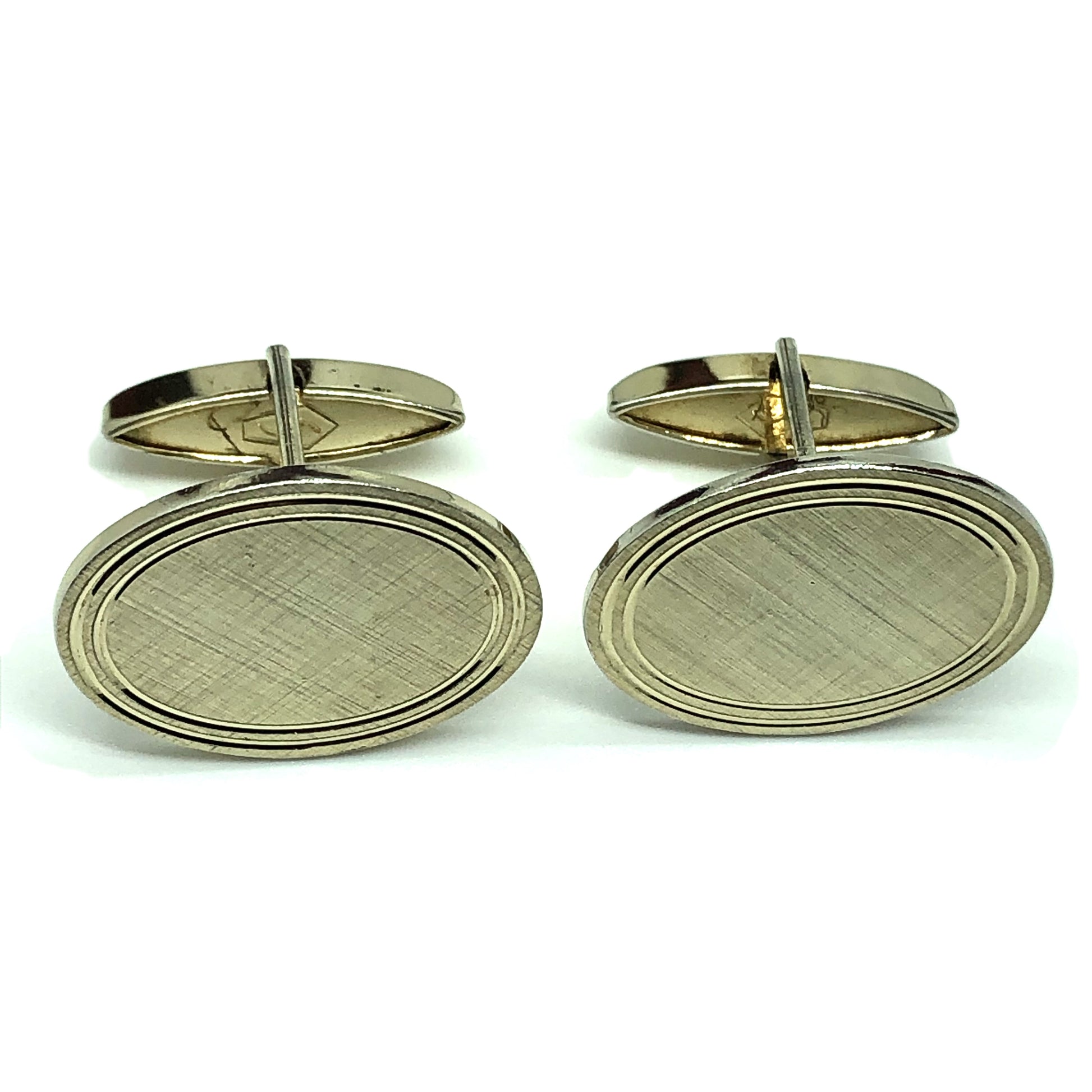 Gold Oval Cufflinks, Vintage Swank Etched Design Bullet Back