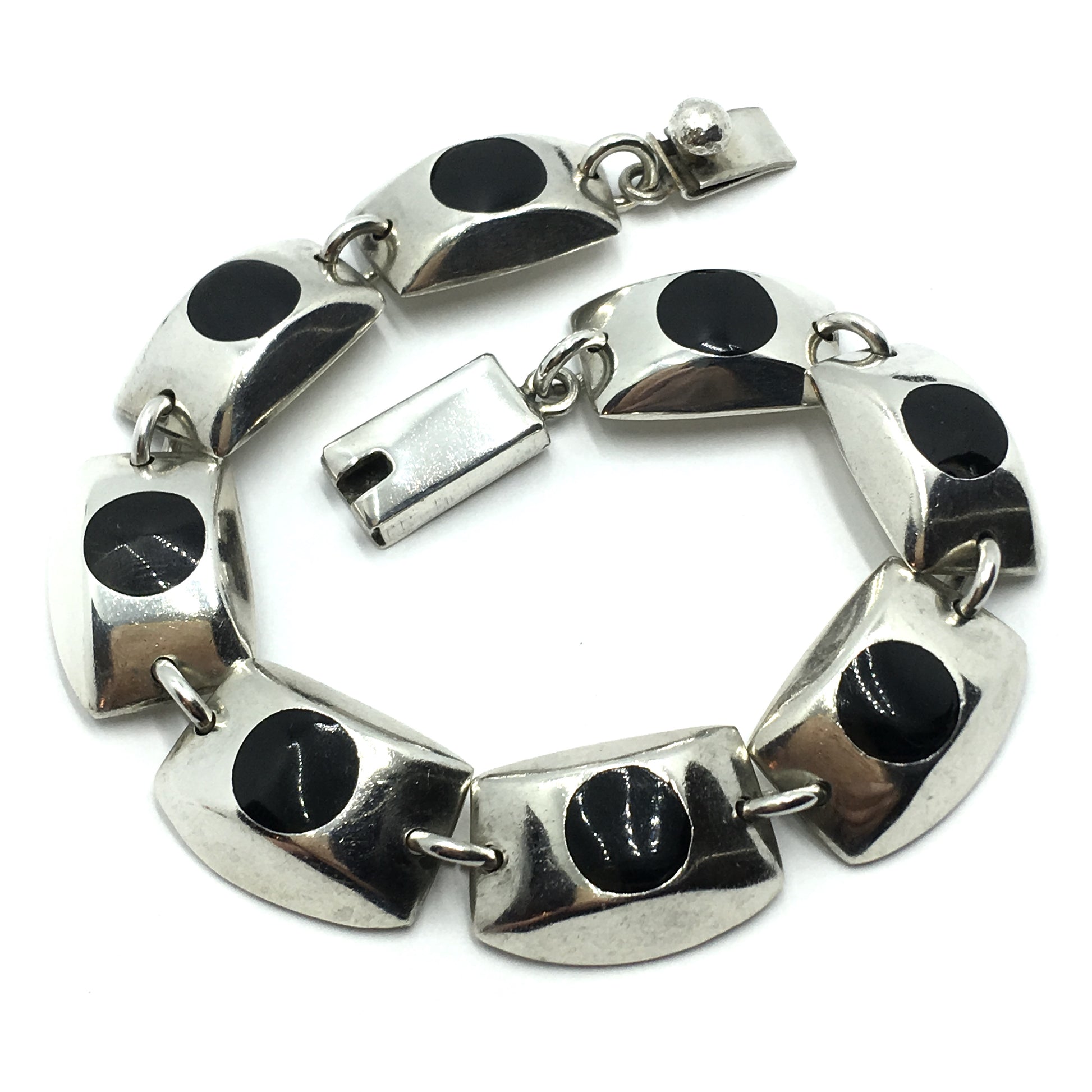 Vintage Jewelry | Sterling Silver Black Unique Block Link Biker Style Chain Bracelet 7.75"