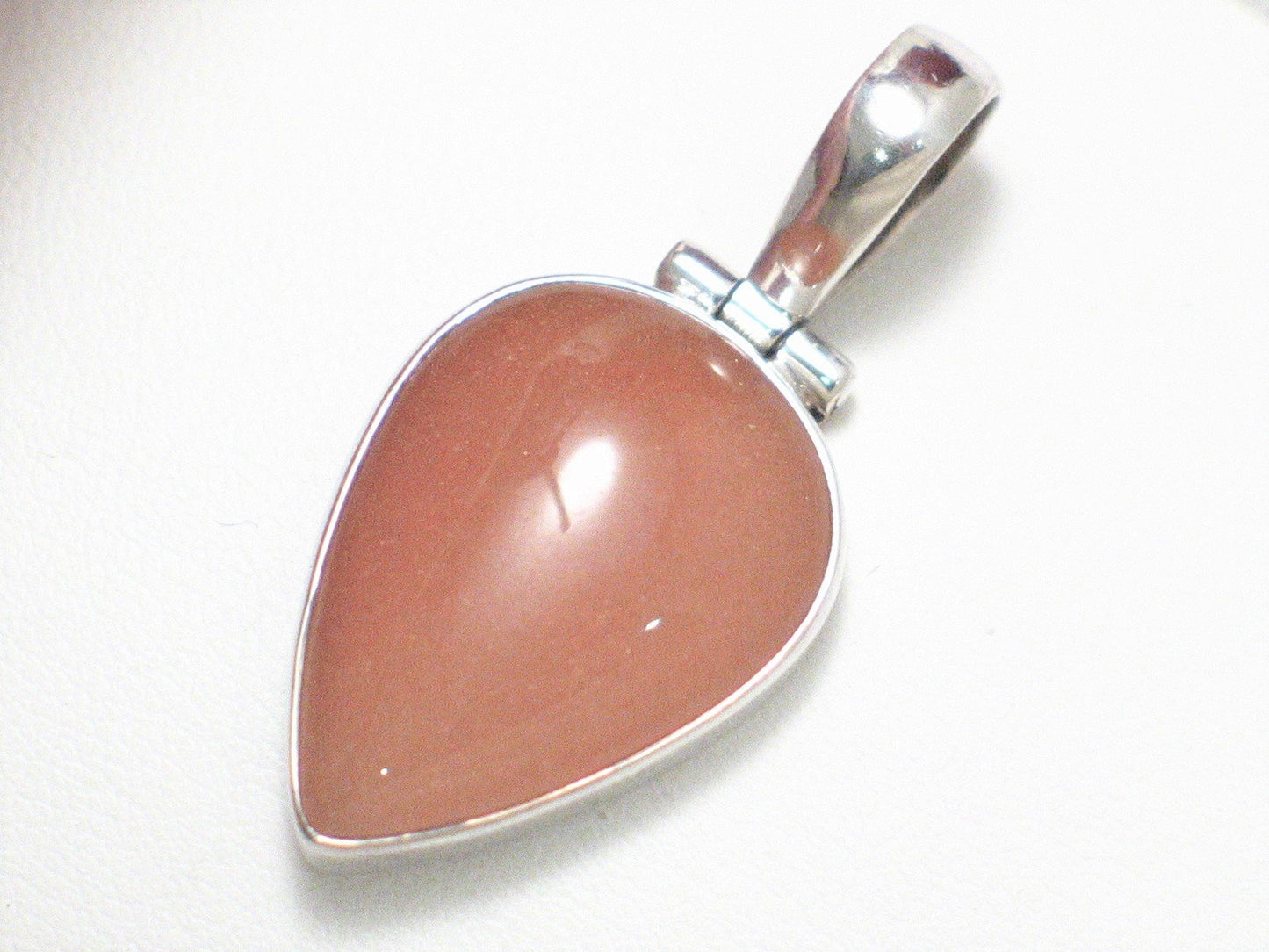 Sterling Silver Frosty Orangish Pink Grapefruit Aventurine Stone Pendant