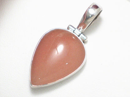 Sterling Silver Frosty Orangish Pink Grapefruit Aventurine Stone Pendant