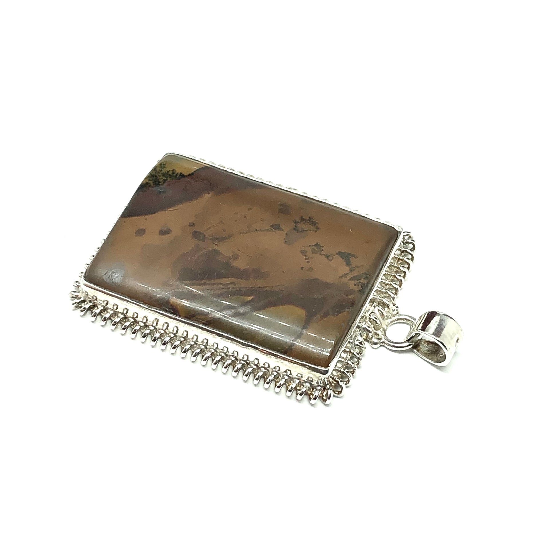 Unique Large Rectangular Brown Stone Sterling Silver Pendant