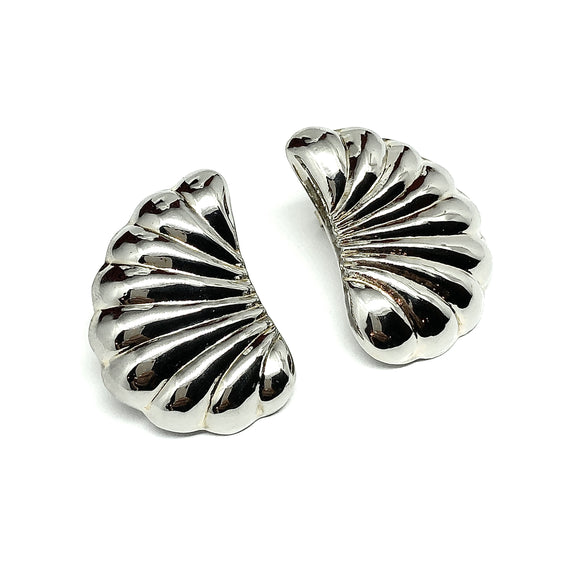 Silver Earrings | 80s Bold Sterling Silver Ribbed Wing Design Earrings | Discount Estate Jewelry website online at Blingschlingers.com