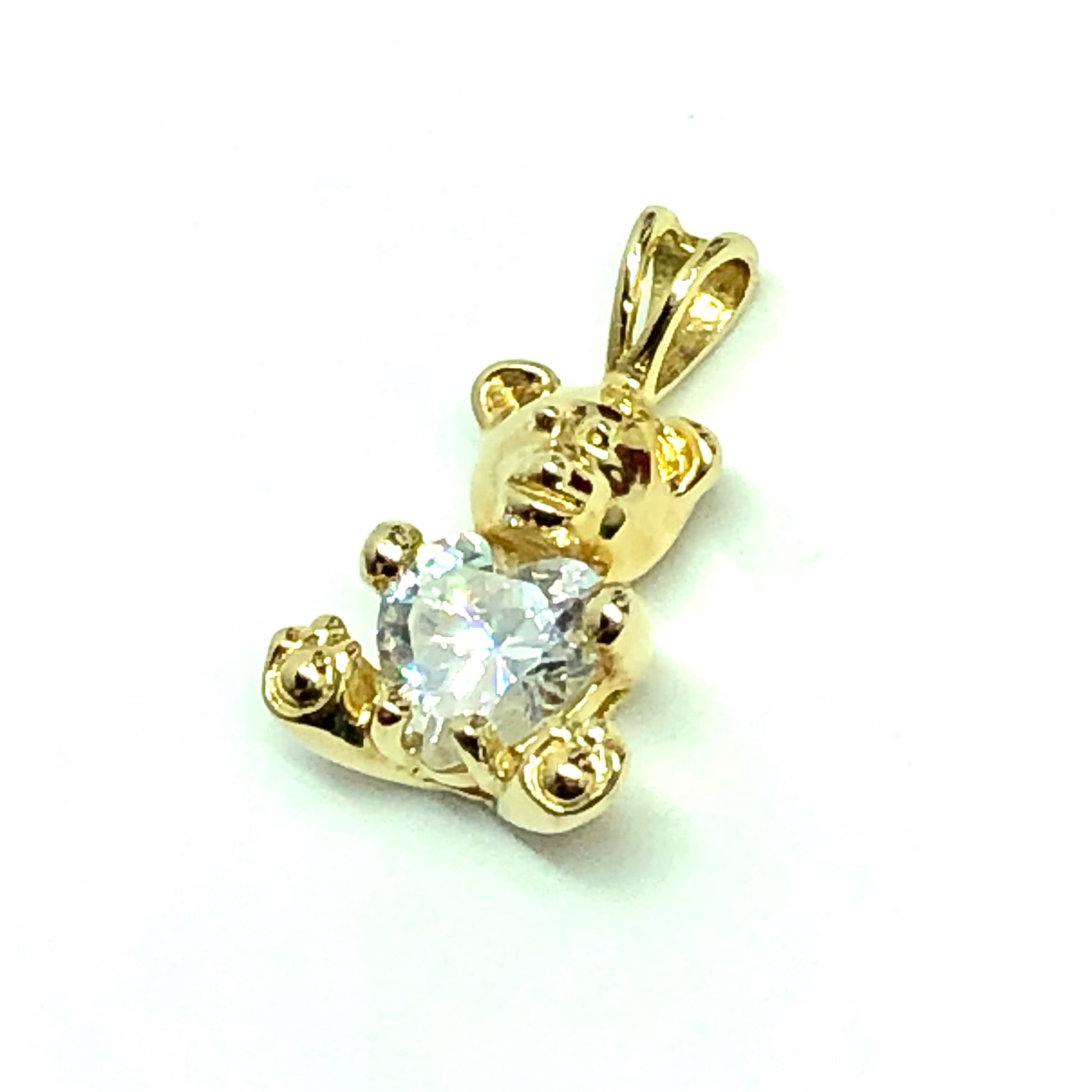 Cute Gold Sterling Silver Diamond Cz Gem Teddy Bear Pendant - Blingschlingers Jewelry