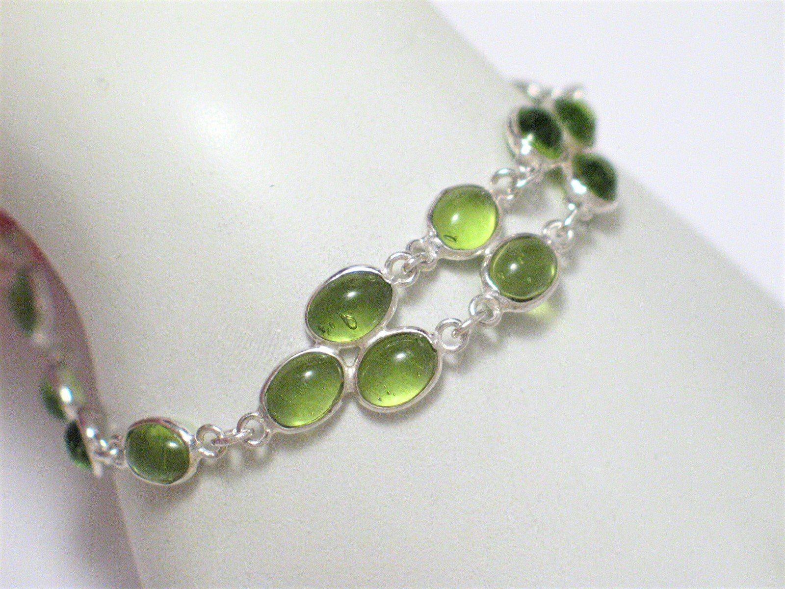 Sterling Silver Bracelet, Stylish Vibrant Peridot Green Stone Bracelet for sale