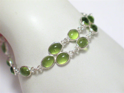 Sterling Silver Bracelet, Stylish Vibrant Peridot Green Stone Bracelet for sale