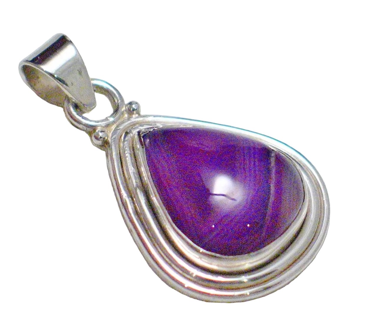 Stone Pendant, Sterling Silver Purple Matrixed Agate Teardrop Pendant