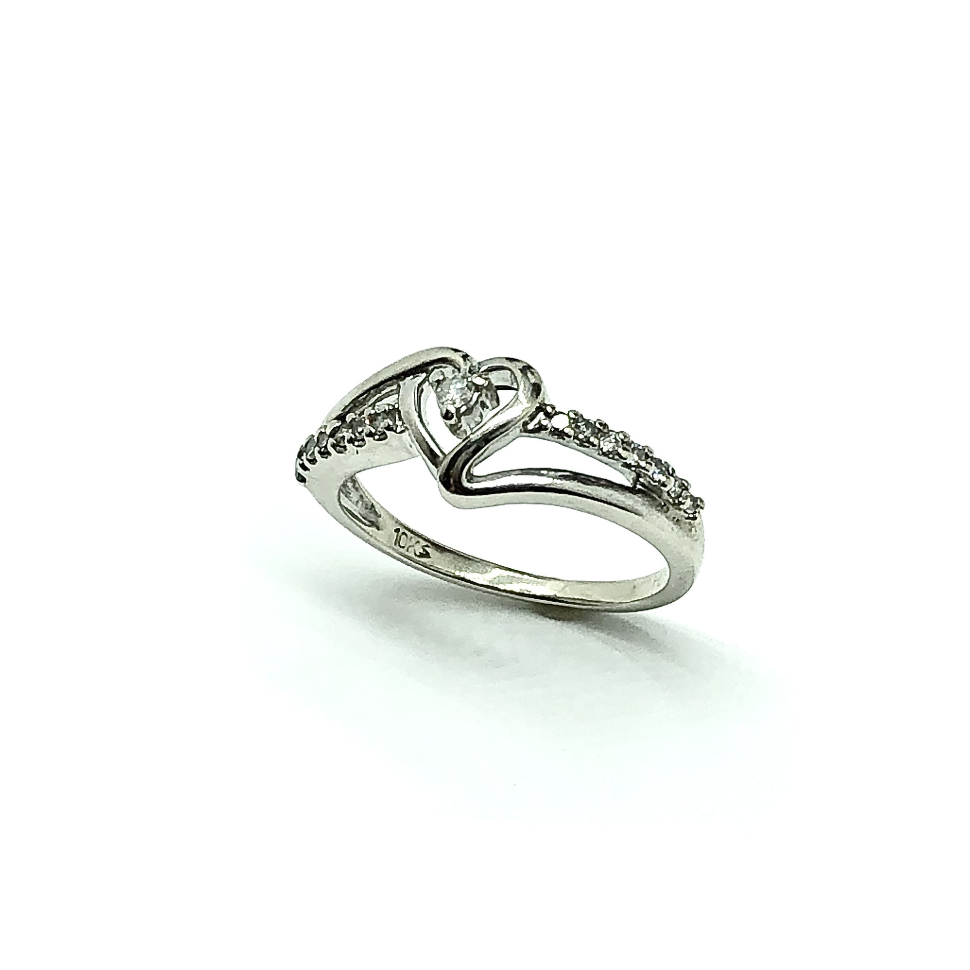 Jewelry used - Delicate 10k White Gold sz 5 Small Diamond Heart Promise Ring - Blingschlingers USA
