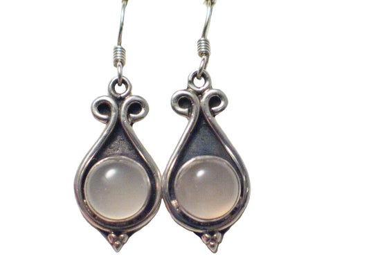 Sterling Silver Dangle Earrings, Womens Ethnic Style Dusty Rose Quartz Stone 925 Silver Earrings
