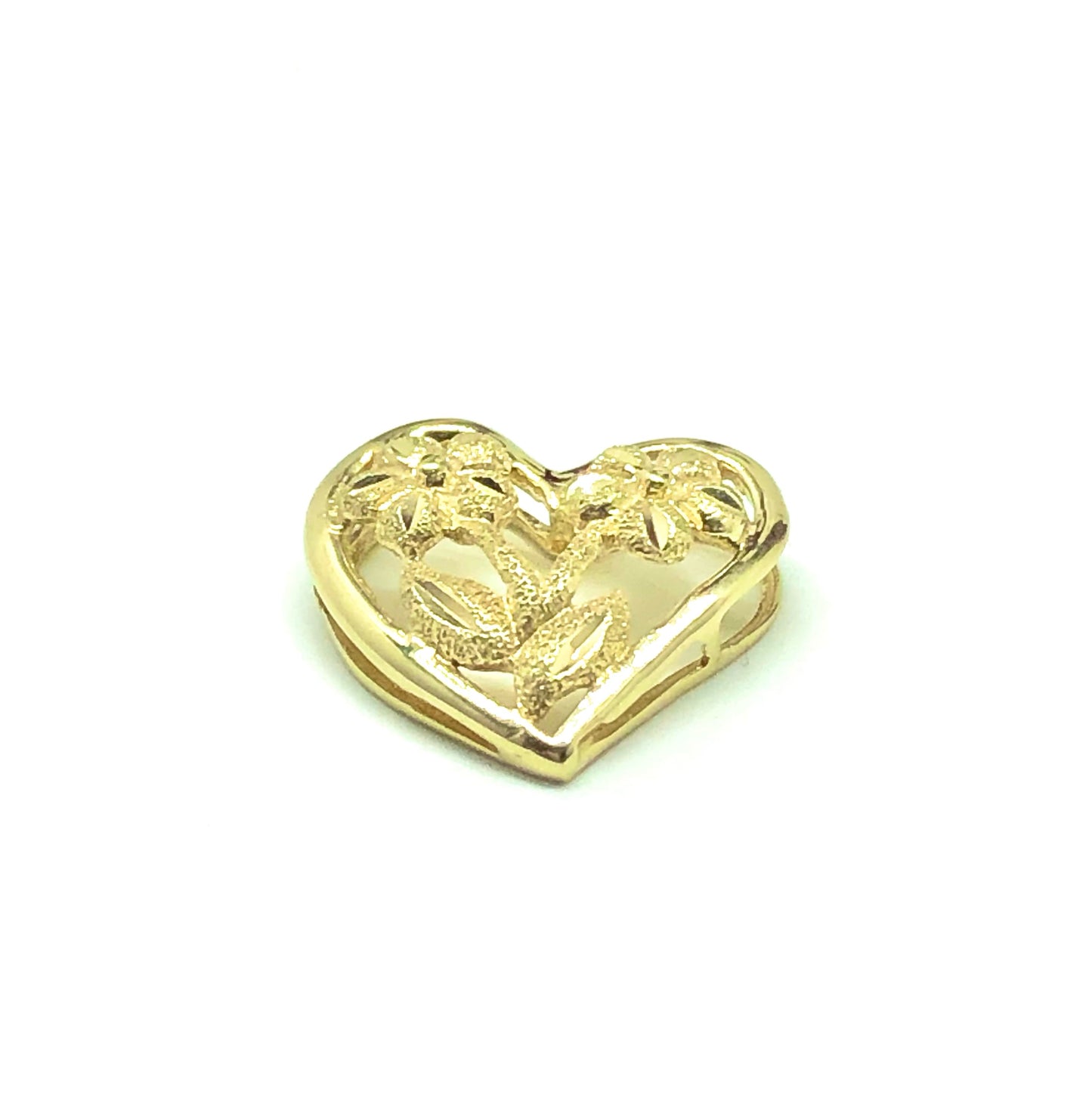 Sandblasted Cut-out Flower Design 10k Gold Heart Charm