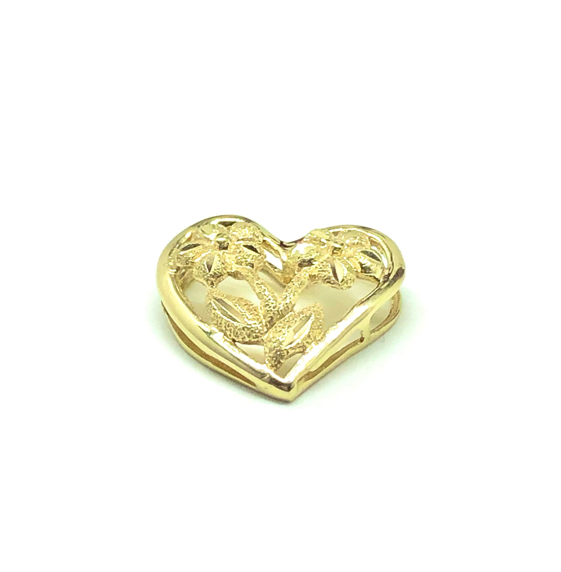 Sandblasted Cut-out Flower Design 10k Gold Heart Charm