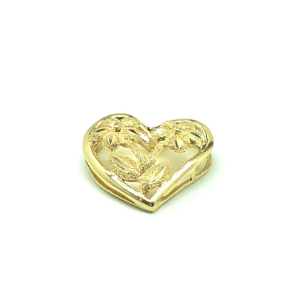 Sandblasted Cut-out Flower Design 10k Gold Heart Charm