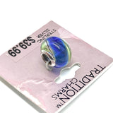 Bracelet Charms Glass Bead Charm Blue & Tea Green Spiral Design - Blingschlingers Jewelry