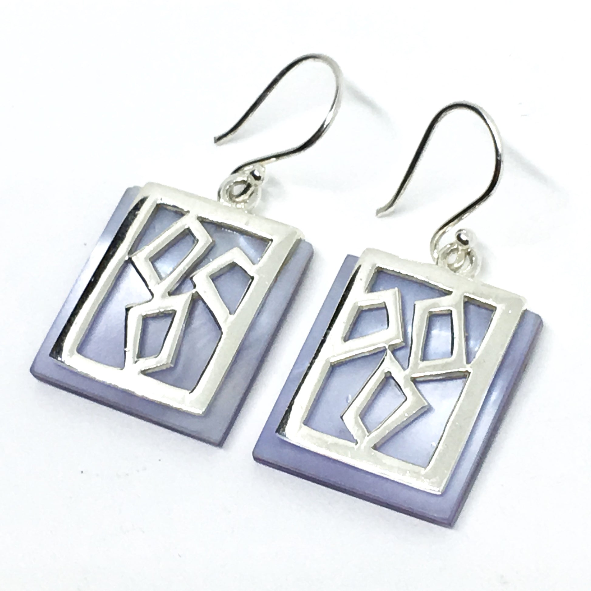 Silver Jewelry - Light Purple, Modern Style, 925 Sterling Silver, Geometric Pearl Dangle Earrings