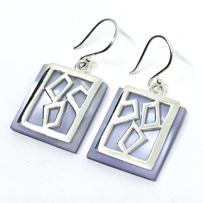 Silver Jewelry - Light Purple, Modern Style, 925 Sterling Silver, Geometric Pearl Dangle Earrings