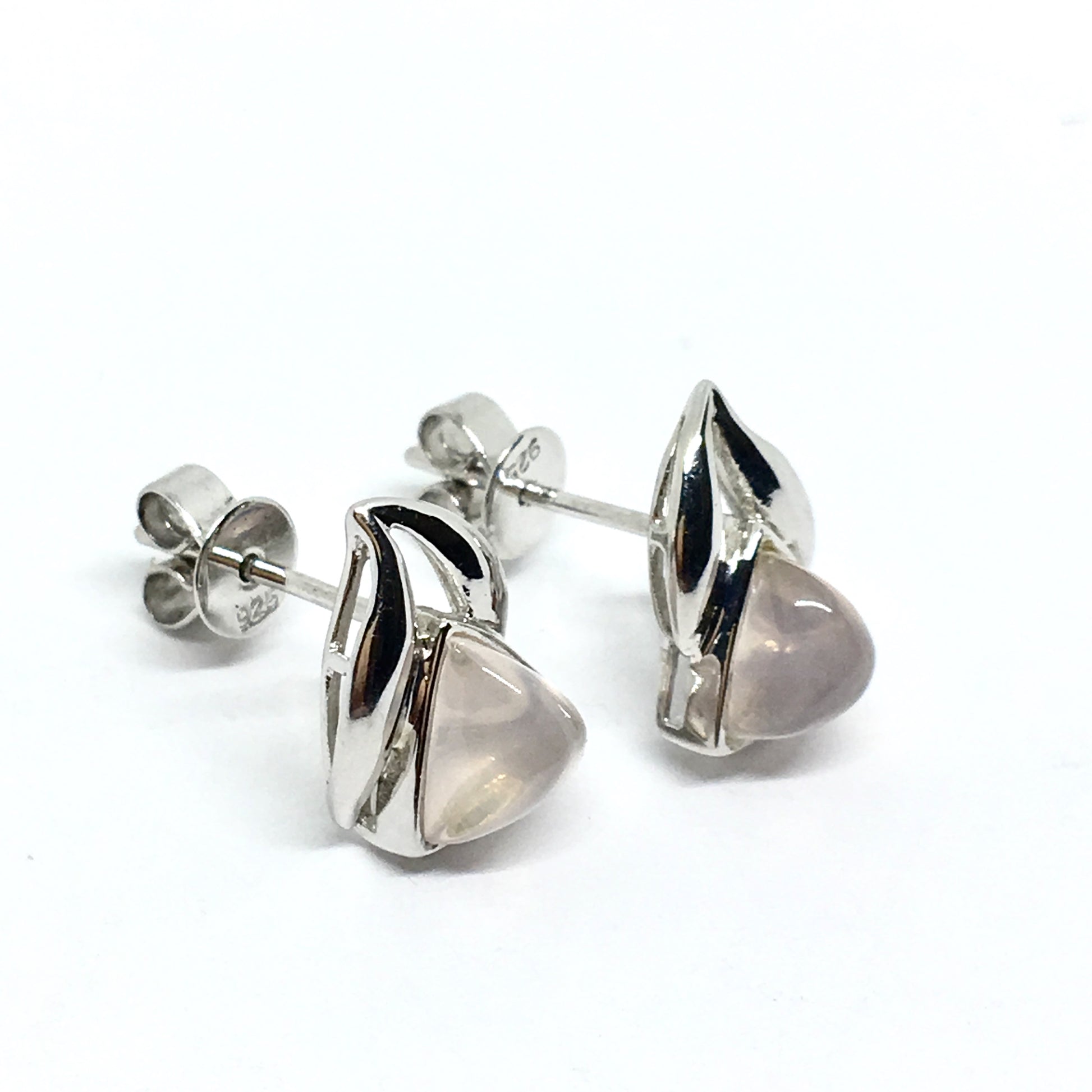 Silver Jewelry - Stud Earrings, Unique Edgy Style, Unique Torpedo Cut, Pink Quartz Stone Earrings