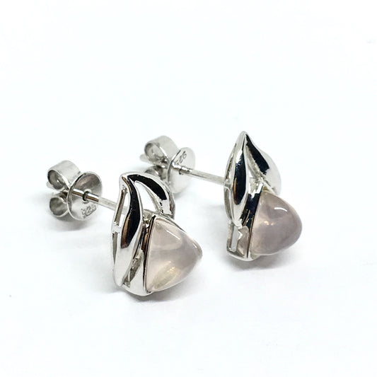 Silver Jewelry - Stud Earrings, Unique Edgy Style, Unique Torpedo Cut, Pink Quartz Stone Earrings
