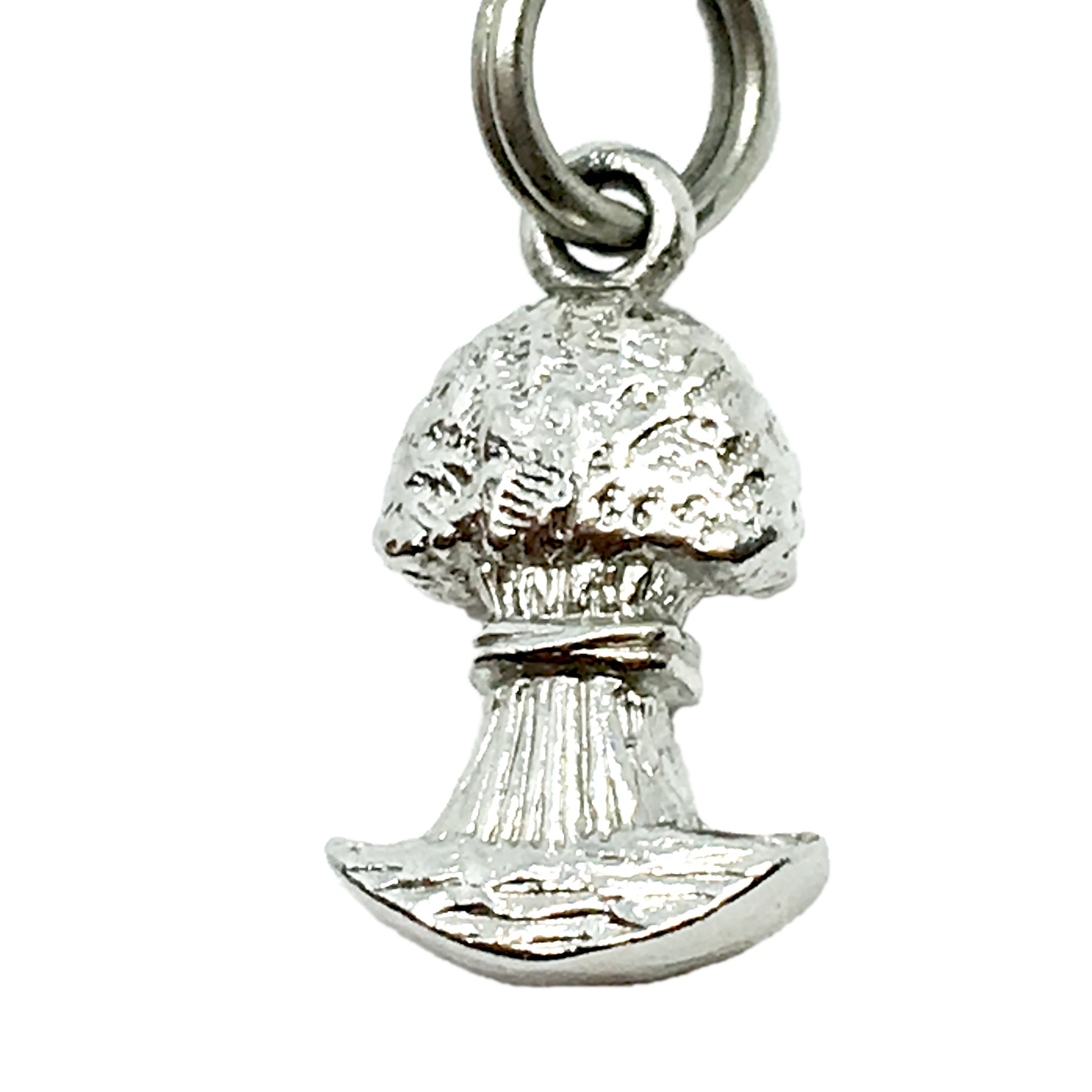 Small Sterling Silver 3D Charm, Vintage Broccoli Bunch Bracelet Charm