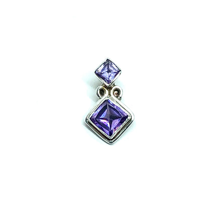 Jewelry | Pendant - Sterling Silver Diagonal Square Design Purple Cz 2 Stone Pendant 
