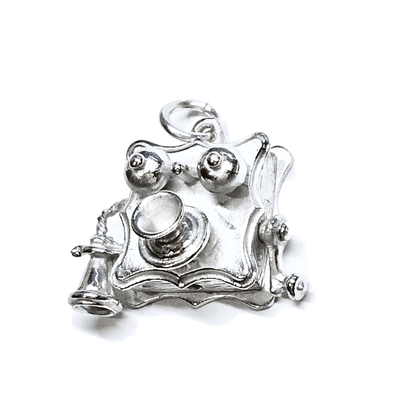 Sterling Silver Bracelet Charm, Vintage Beau 3d Style Hand Crank Phone Charm