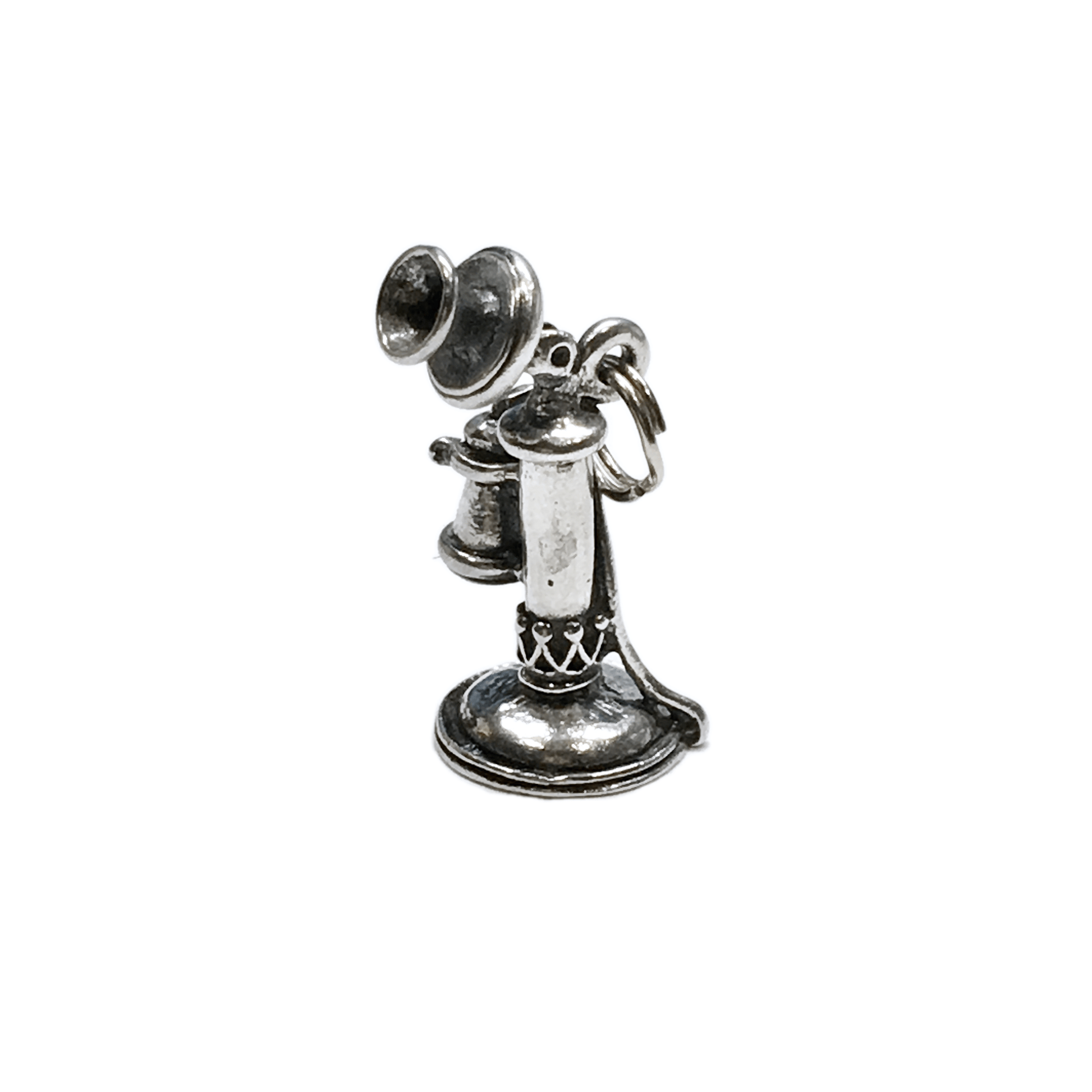 Sterling Silver Bracelet Charm, Vintage Beau Stick Phone 3d Silver Charm