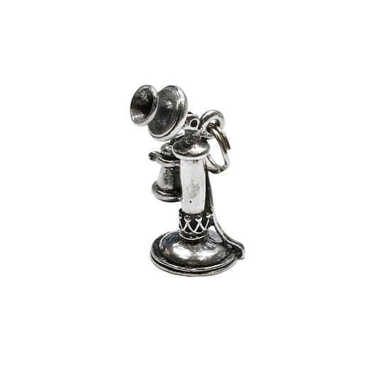 Sterling Silver Bracelet Charm, Vintage Beau Stick Phone 3d Silver Charm