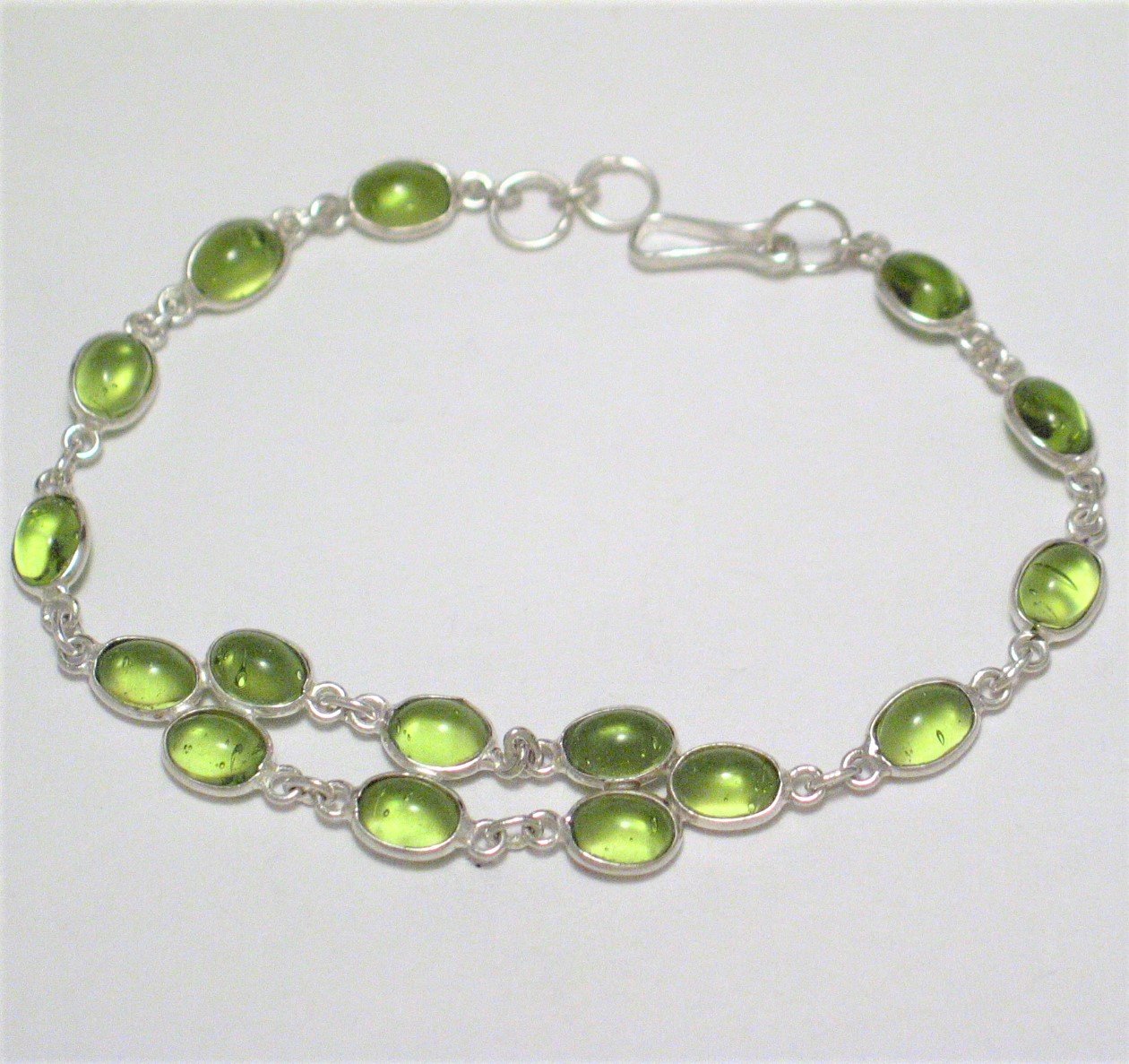 925 Sterling Silver Bracelet, 8.5" Spring Green Stone Silver Tennis Bracelet