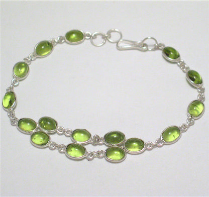 925 Sterling Silver Bracelet, 8.5" Spring Green Stone Silver Tennis Bracelet