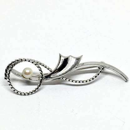 Sterling Silver Brooch / Lapel Pin, Vintage Pearl Dandelion Wave Design Brooch