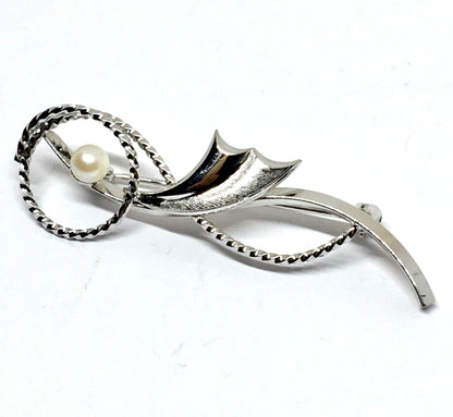 Sterling Silver Brooch / Lapel Pin, Vintage White Pearl Abstract Dandelion Wave Design Brooch