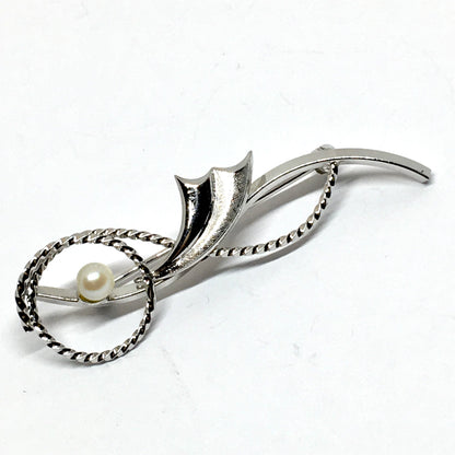 Brooch Lapel Pin, Mens Womens Enchanting Vintage Sterling Silver Pearl Brooch